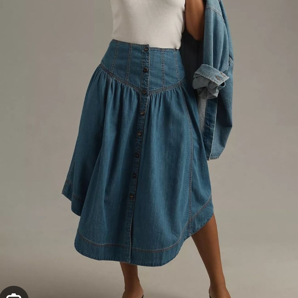 Anthropologie 18W Pilcro Pleated Basque-Waist Denim 2X Plus Midi Skirt